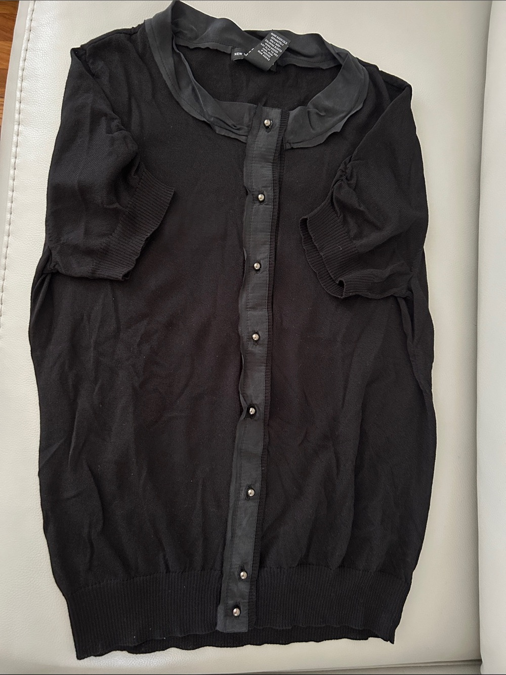New York & Company Black Short-Sleeve Button Cardigan